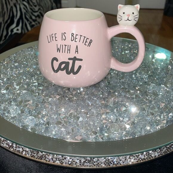 Eccolo pink cute kawaii cat large ceramic coffee mug life is better with a cat - Picture 3 of 10